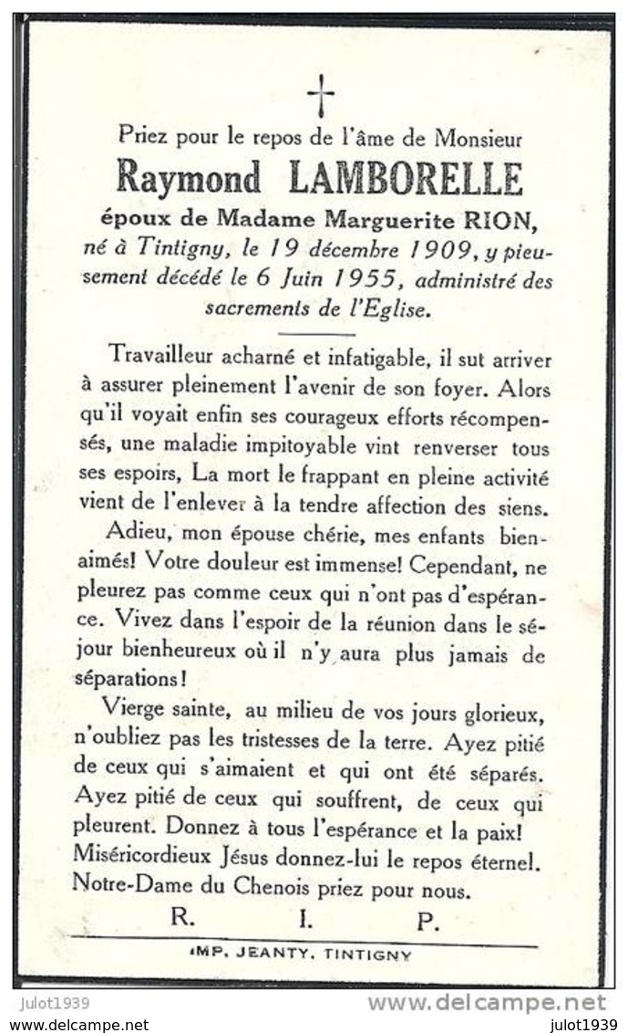 TINTIGNY ..-- Mr Raymond LAMBORELLE , époux De Mme Marguerite RION , Né En 1909 , Décédé En 1955. - Tintigny