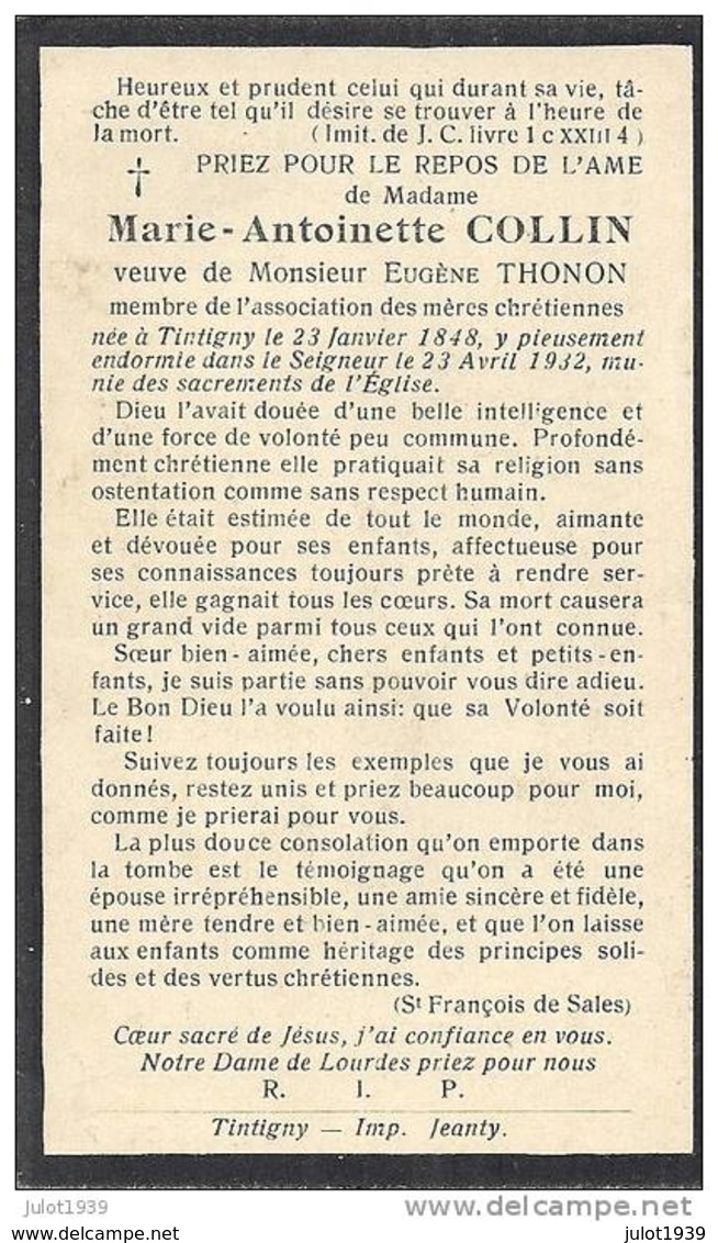 TINTIGNY ..-- Mme Marie Antoinette COLLIN , Veuve De Mr Eugène THONON , Née En1848 , Décédée En 1932 . - Tintigny