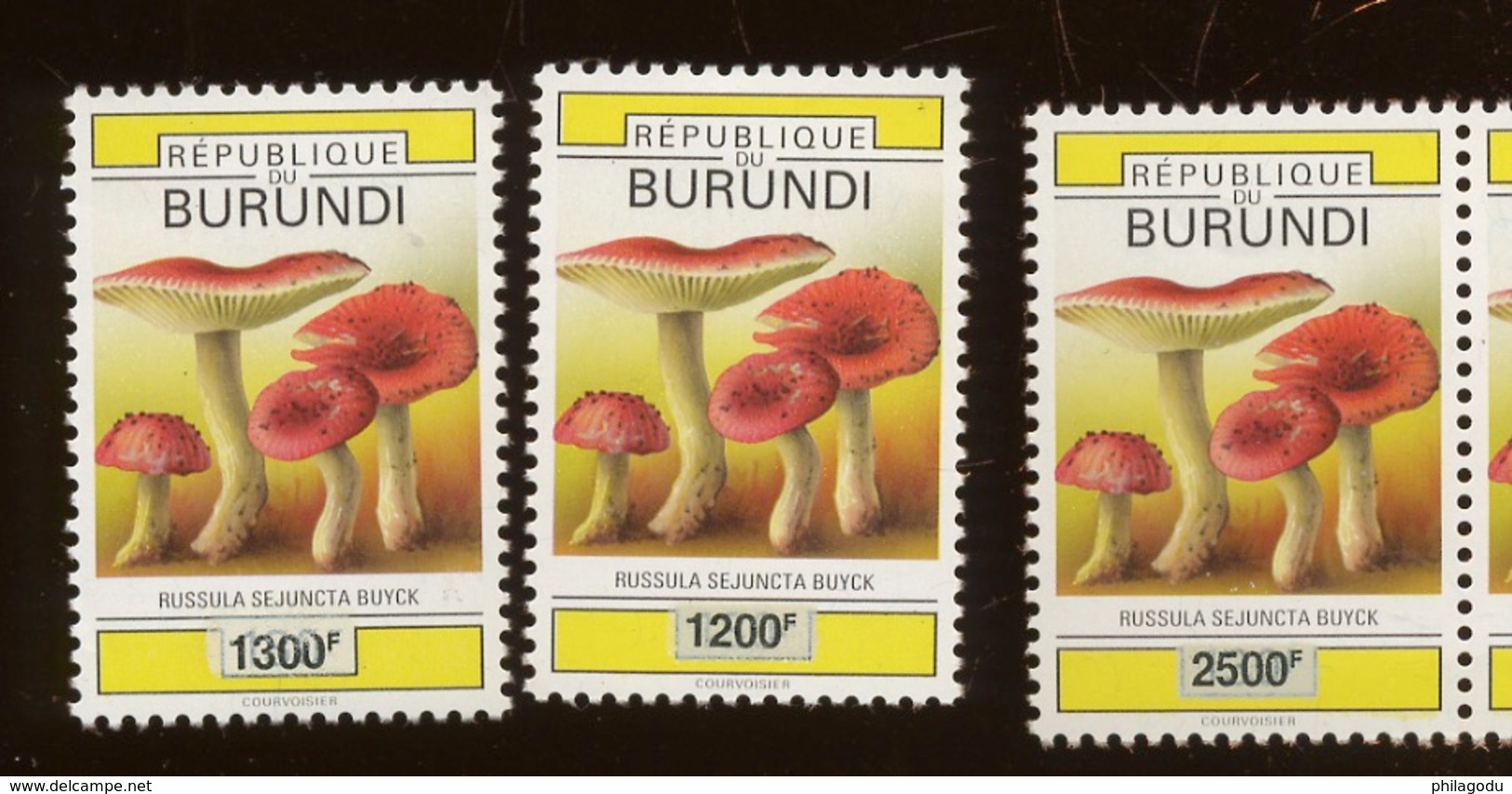 2008 3 Val Burundi Surchargées. CHAMPIGNONS Mushroom. Pilzen.  Cote 50,-euro La Série 3 Val - Neufs