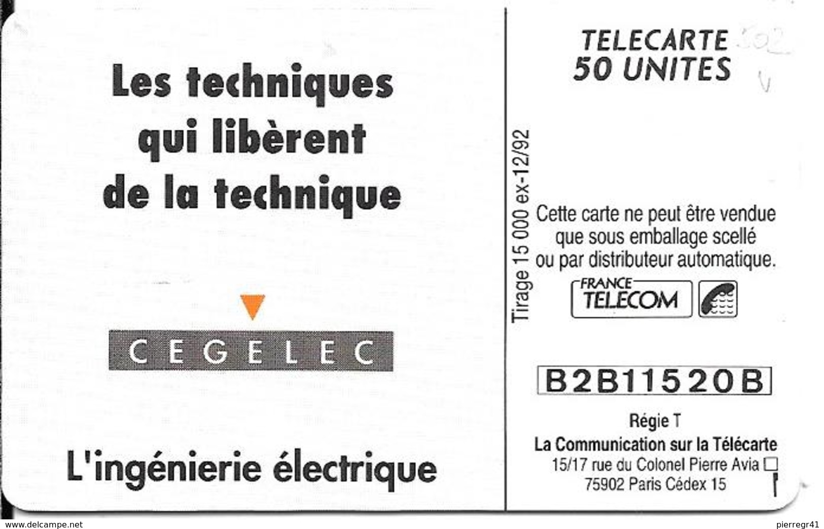 CARTE-PUCE-PRIVEE-PUBLIC- 50U-EN 502-GEMA-12/92-CEGELEC-V°Série B-R°Glacé-Utilisé-TBE-LUXE - 50 Unités   