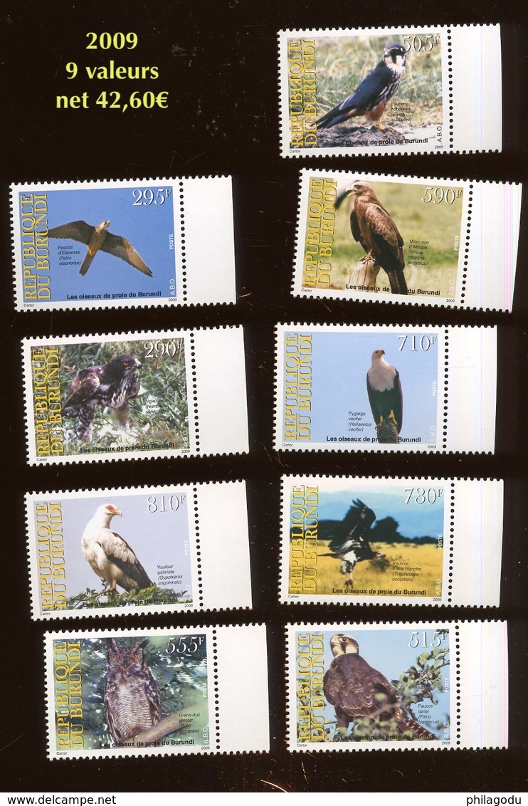 2009.  Burundi  9 Valeurs Oiseaux De Proie. Prey Birds. Ucelli  Vogels  Aigle. Eagle. ** - Ungebraucht