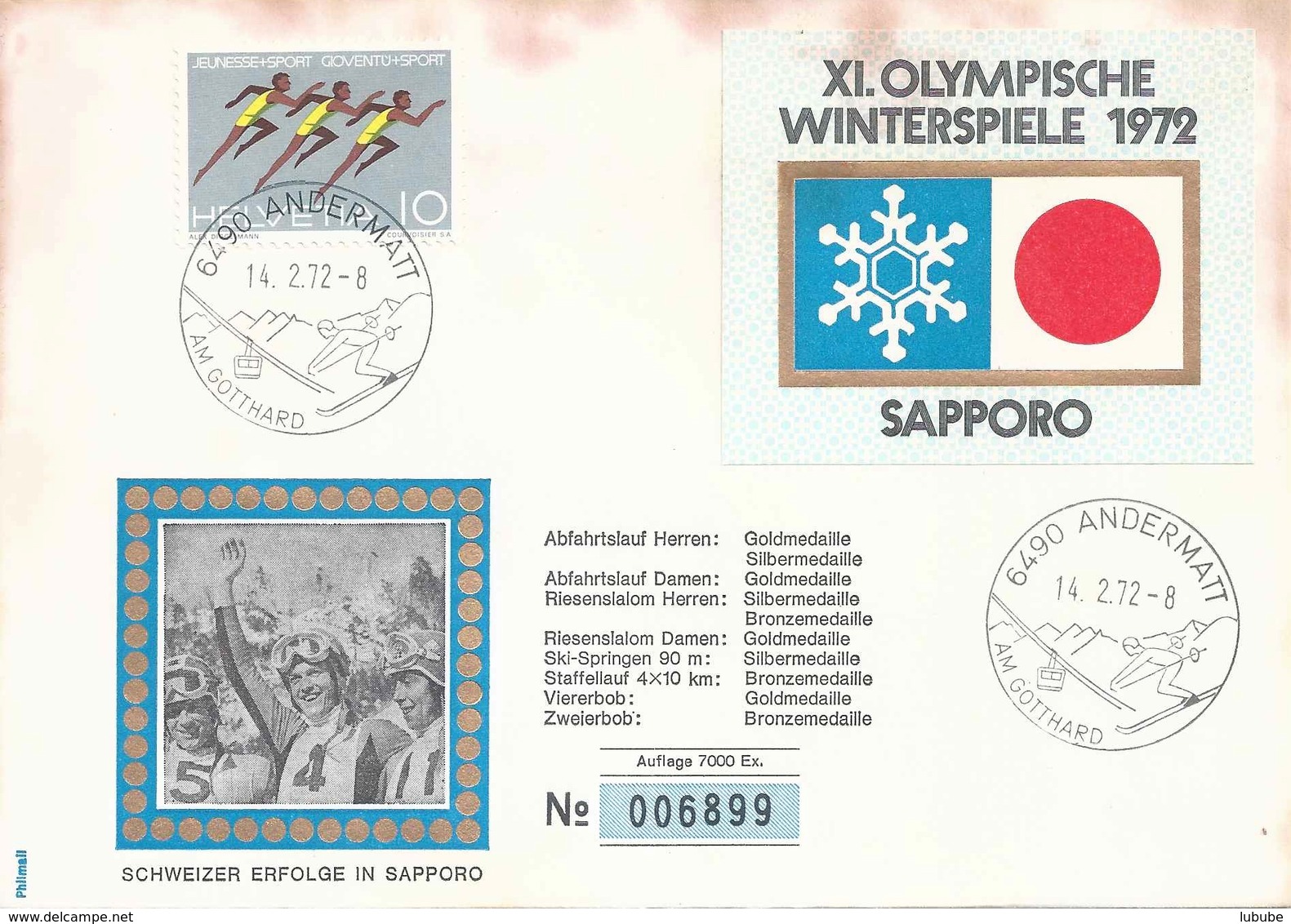 Sonderbrief  "Olympische Spiele Sapporo"  (Abfahrt Herren - Russi/Colombin)         1972 - Covers & Documents