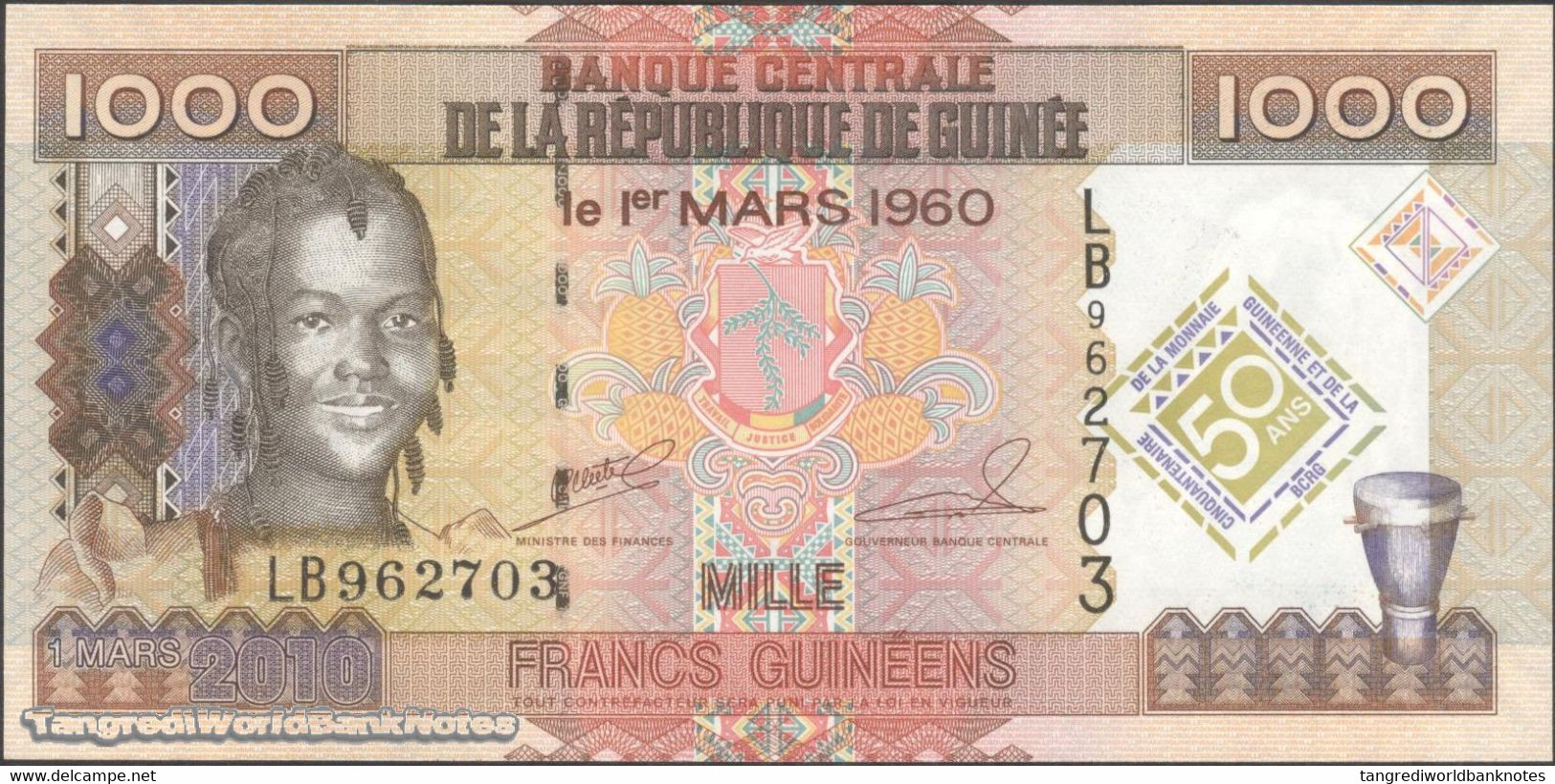 TWN - GUINEA 43a - 1000 1.000 Francs 2010 50th Ann. Of Central Bank And Guinean Currency - Prefix LB UNC - Guinea