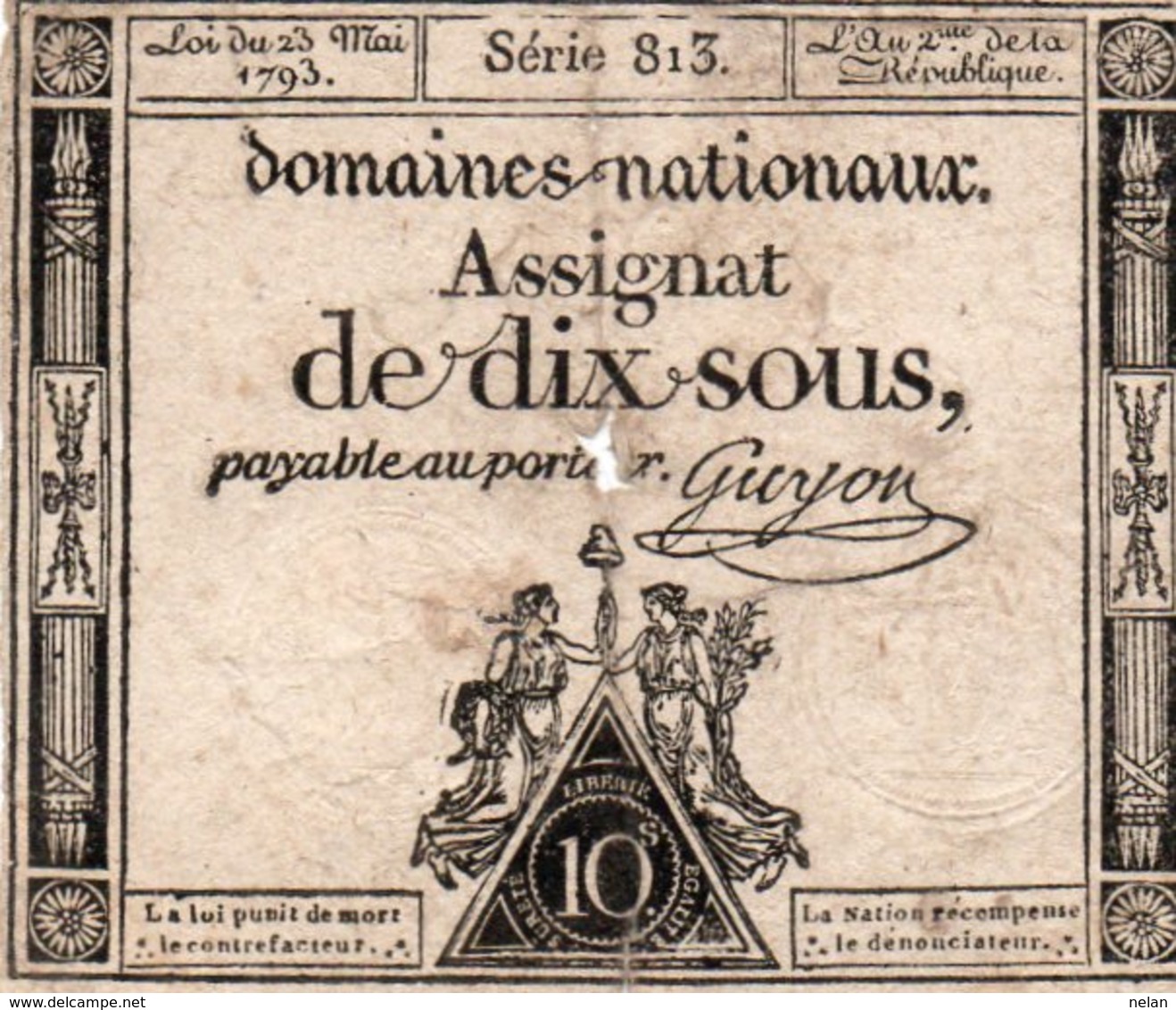 FRANCIA  ASSIGNAT 10 SOLS 1793 P-A68 - ...-1889 Circulated During XIXth