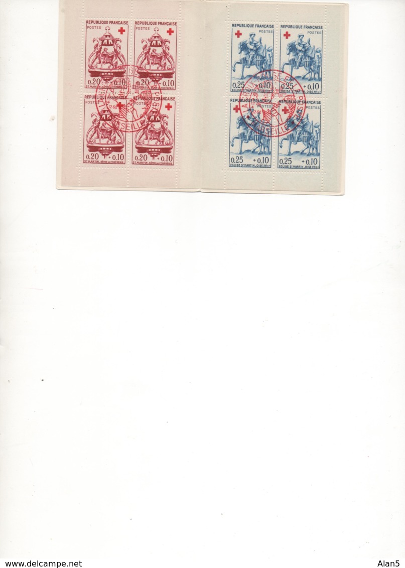 FRANCE. 1960. CARNET  OBLITERE PREMIER JOUR MARSEILLE. THEMES CROIX-ROUGE. ARTS. RELIGION. - Croix Rouge