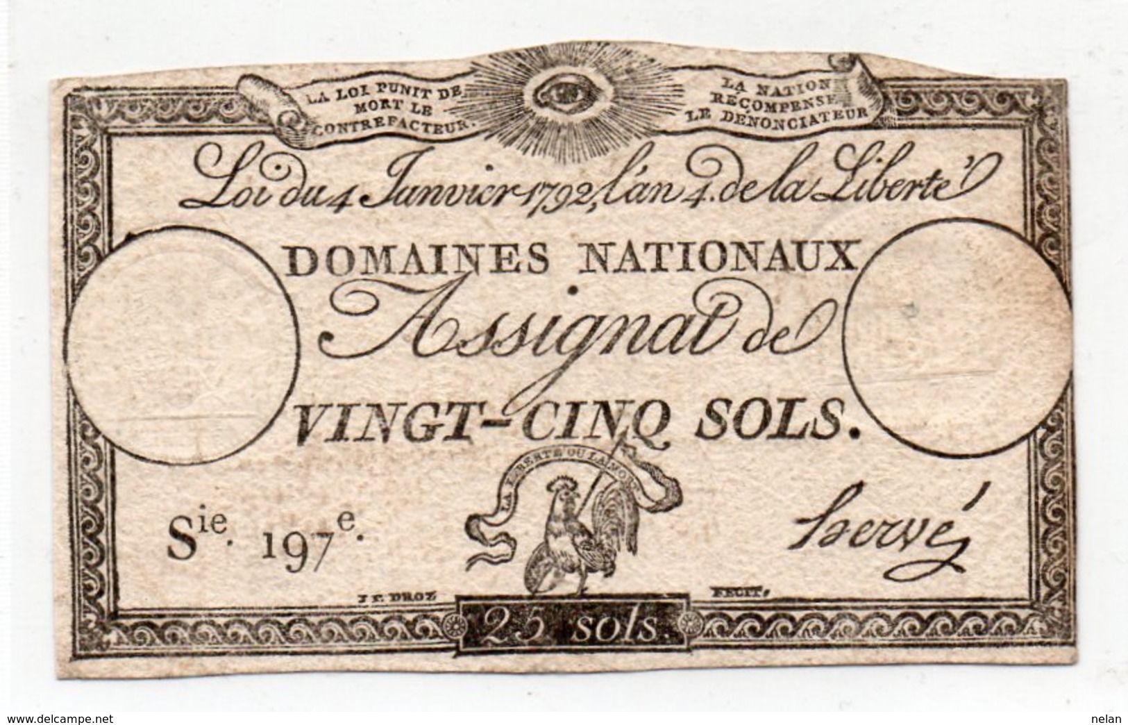 FRANCIA  ASSIGNAT 25 SOLS 1792 P-A-55 - ...-1889 Circulated During XIXth