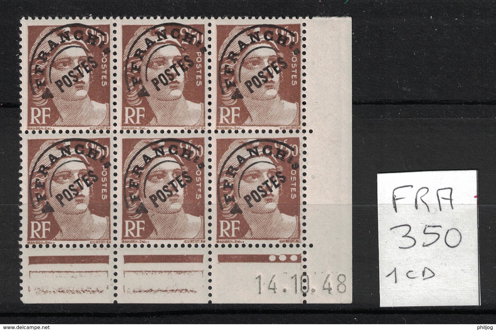 France - Préo95 Bloc De 6 Avec Coin Daté Et Variété Pétit T - Scott#538 Precancel - 1940-1949