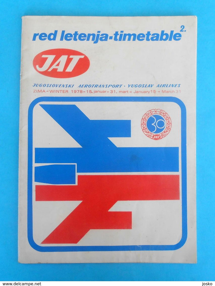 YUGOSLAV AIRLINES (JAT) - Original Vintage Timetable WINTER 1978. - Tijdstabellen