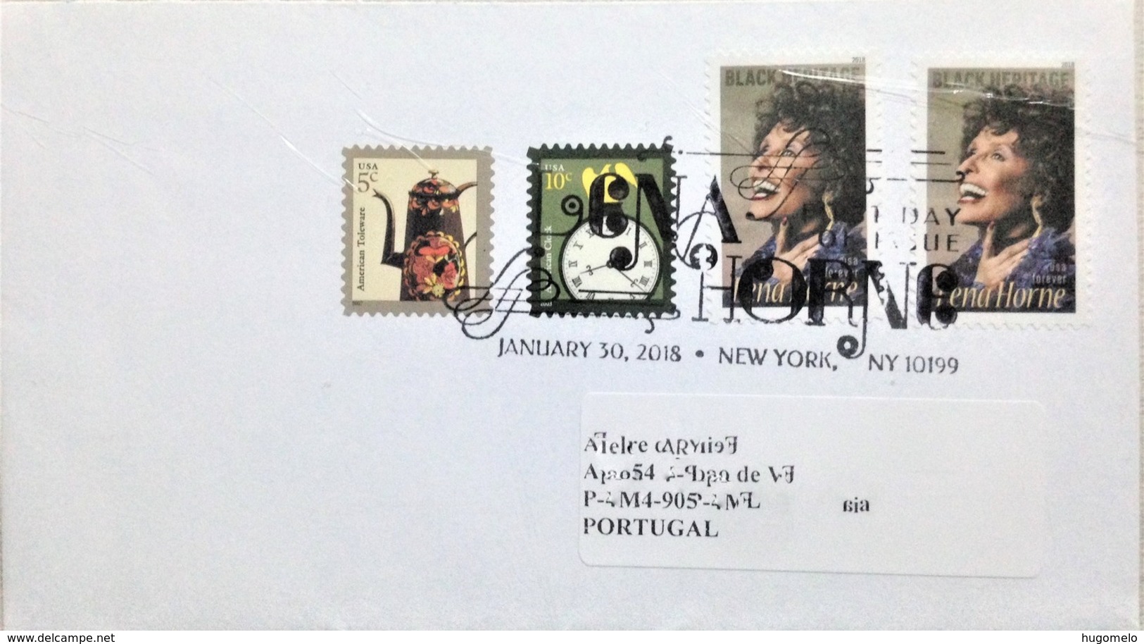 United States, Circulated FDC, "Famous People", "Lena Horne", "Clocks", "American Toleware", 2018 - 2011-...