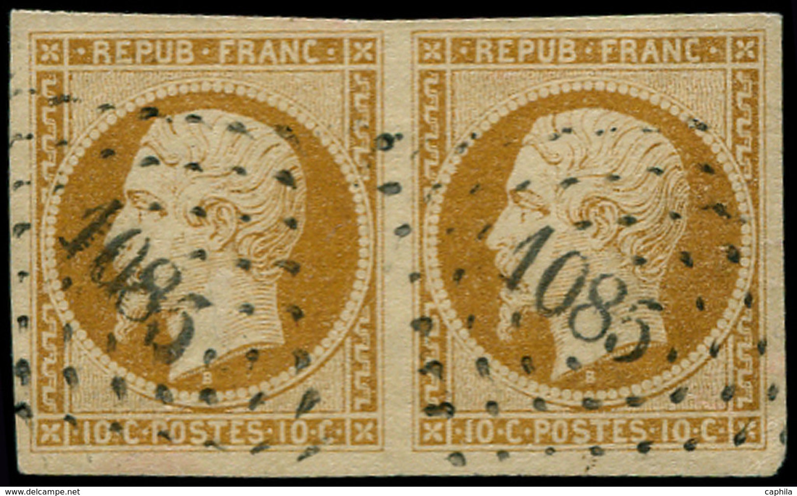 O FRANCE - Poste - 9, En Paire, Oblitération PC "1085", Belles Marges: 10c. Bistre-jaune - 1849-1850 Ceres