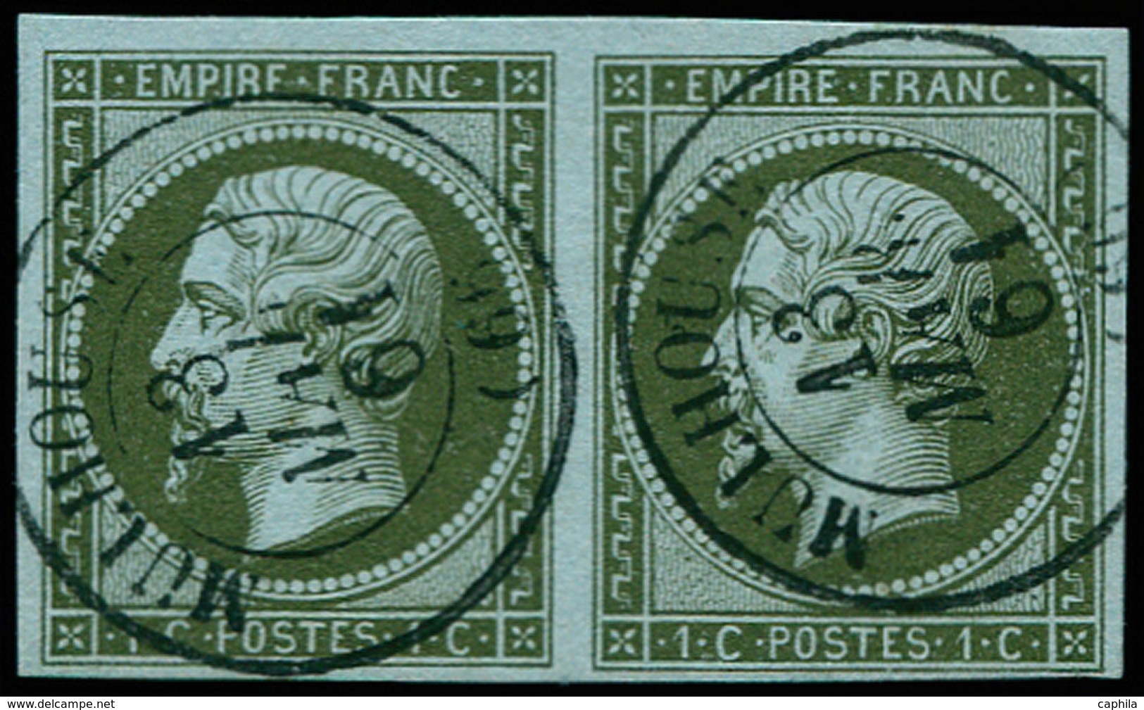O FRANCE - Poste - 11, En Paire, Oblitération Mulhouse 13/05/75: 1c. Olive - 1849-1850 Ceres