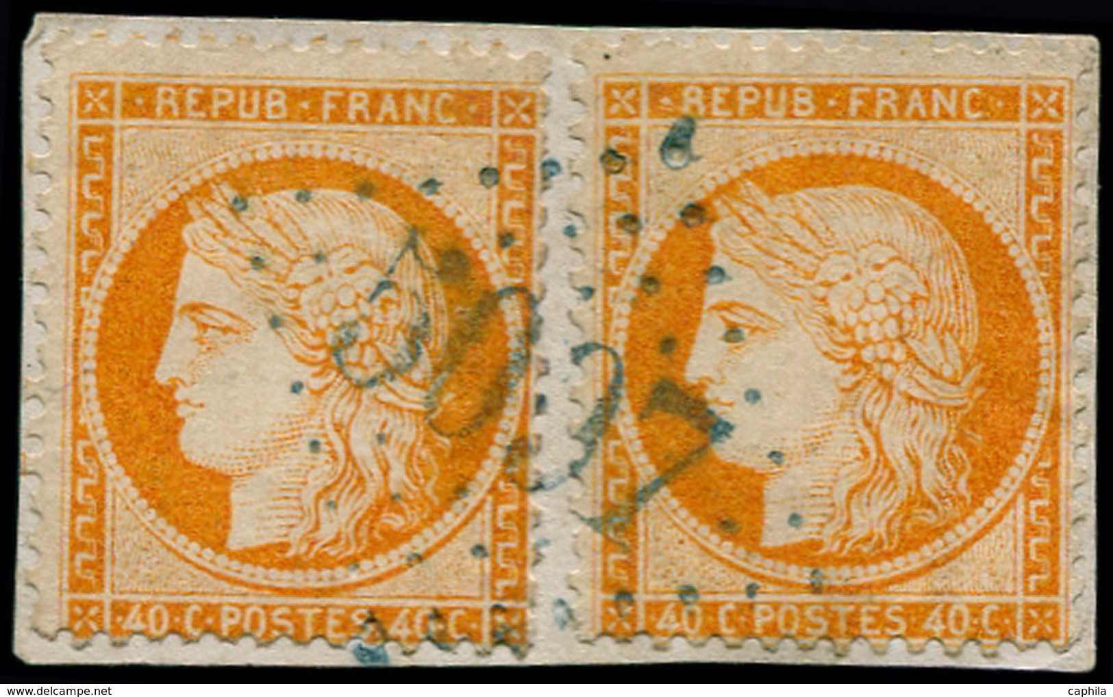 O FRANCE - Poste - 38, 2 Exemplaires Sur Fragment, Oblitération GC Bleu "5037" (Laghouat): 40c. Orange - 1849-1850 Ceres