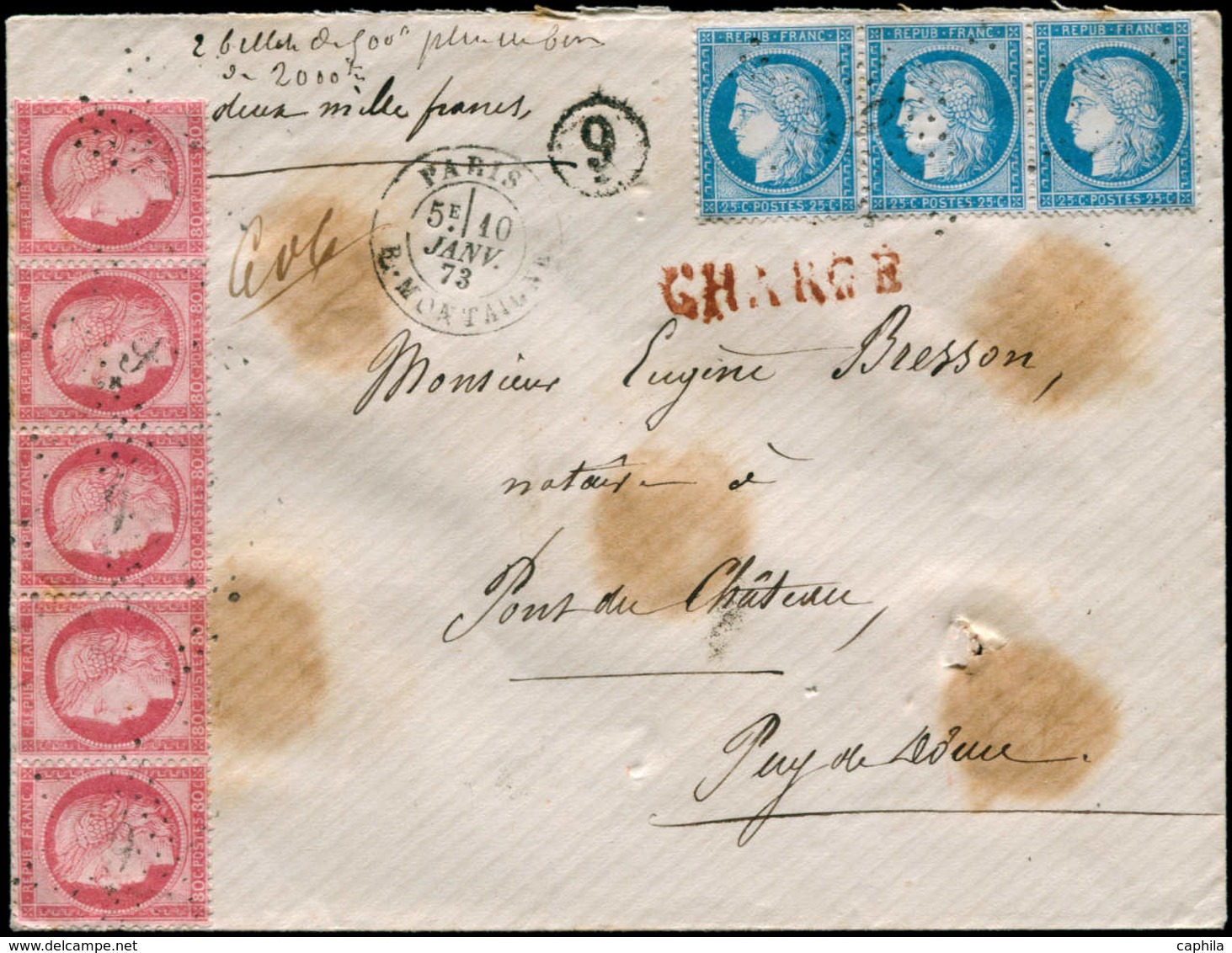 LET FRANCE - Poste - émission Cérès III République, Lettre Chargée à 4.75f. De Paris Rue Montaigne (*6) Pour Pont Châtea - 1849-1850 Cérès