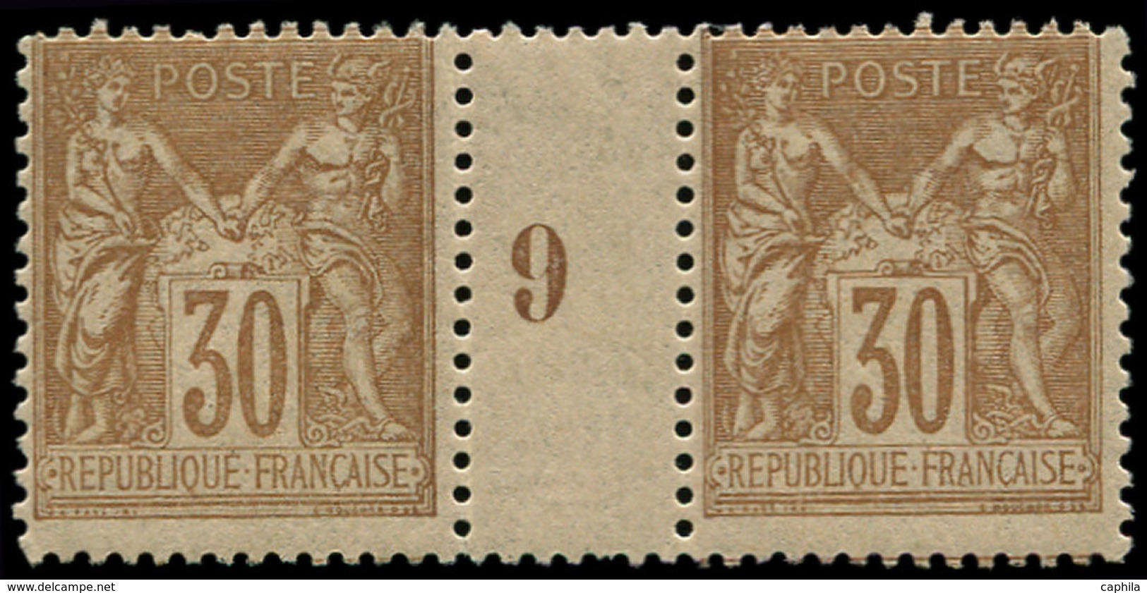 ** FRANCE - Poste - 80, Paire Millésime "9", Très Frais: 30c. Brun. - 1849-1850 Cérès