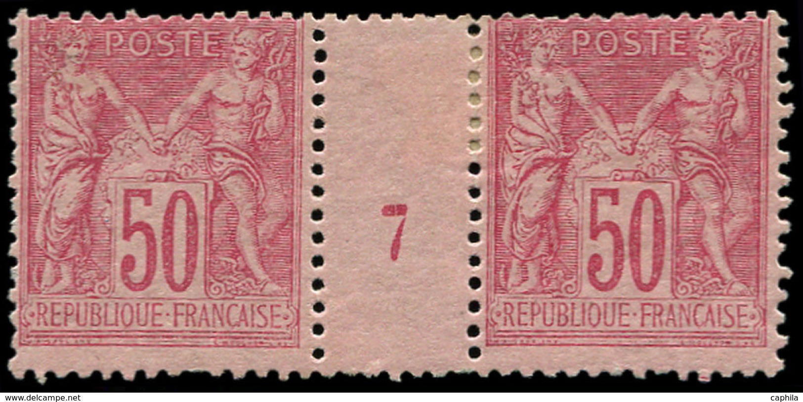 * FRANCE - Poste - 98, Paire Avec Millésime "7": 50c. Rose - 1849-1850 Cérès