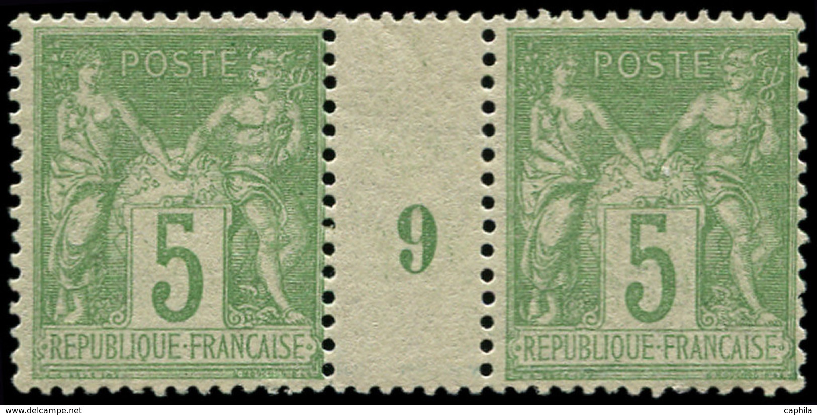 ** FRANCE - Poste - 102, Paire Millésime "9", Luxe: 5c. Sage Vert Jaune Type III - 1849-1850 Cérès