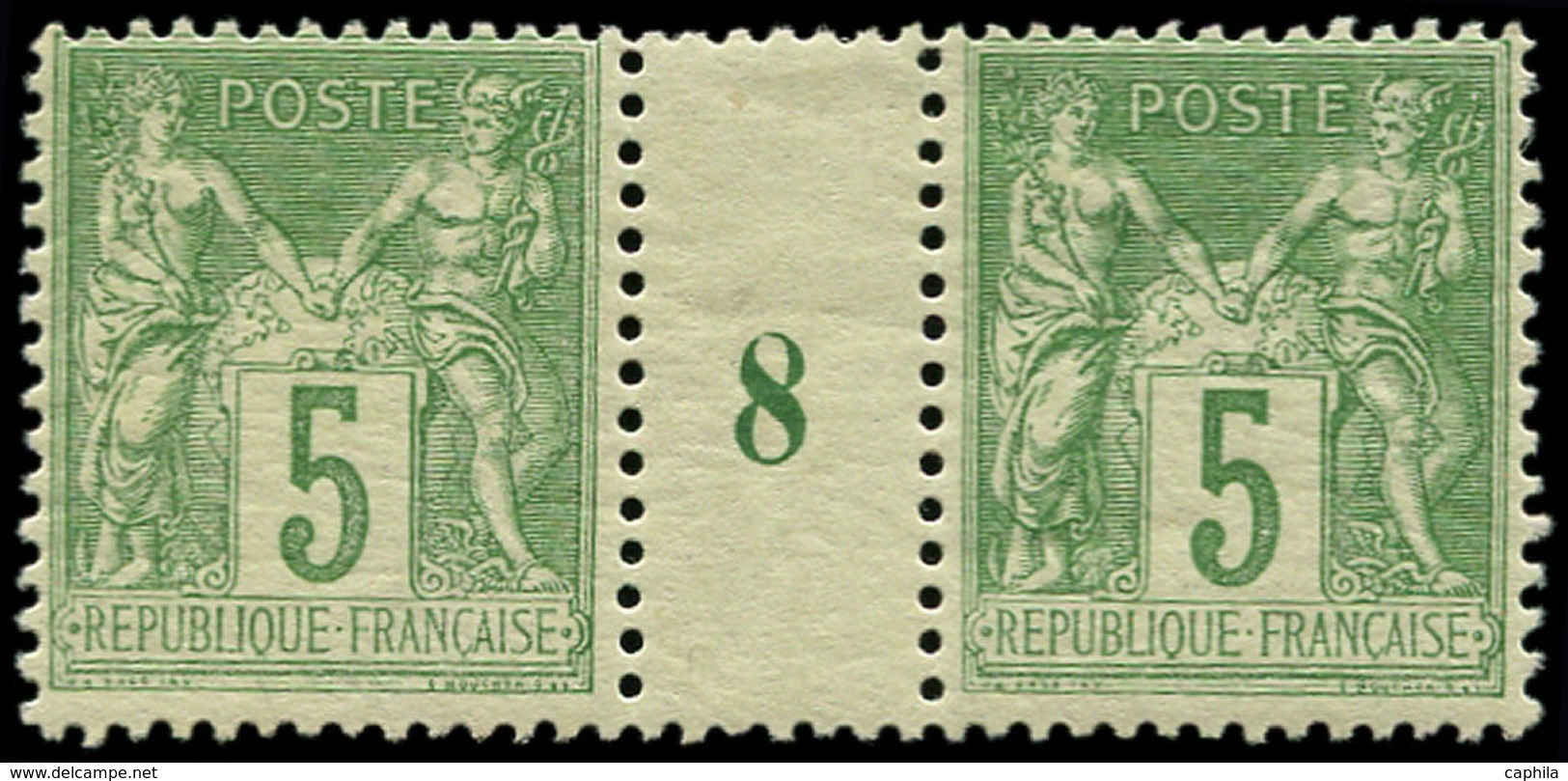 ** FRANCE - Poste - 106, Paire Millésime "8" (millésime *): 5c. Vert - 1849-1850 Cérès