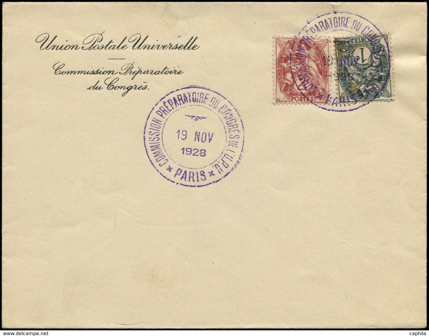 FRANCE - Poste - 107/8, Sur Enveloppe Spéciale, Cachet Violet  "19/11/28 Commission Préparatoire Du Congrès De L'UPU Par - 1849-1850 Cérès