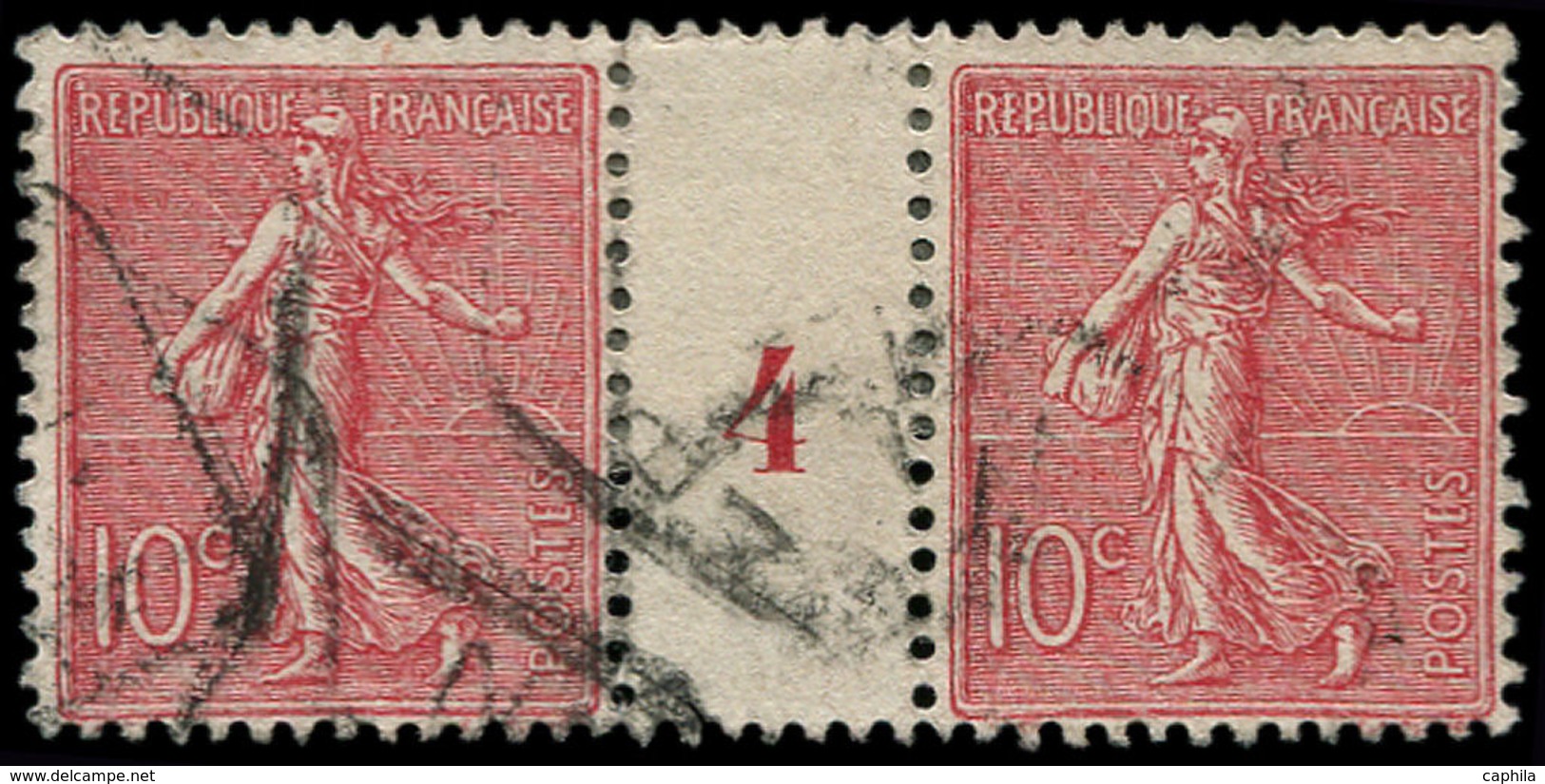 O FRANCE - Poste - 129, Paire, Type II, 10c. Semeuse Lignée Rose, Millésime "6" - 1849-1850 Cérès