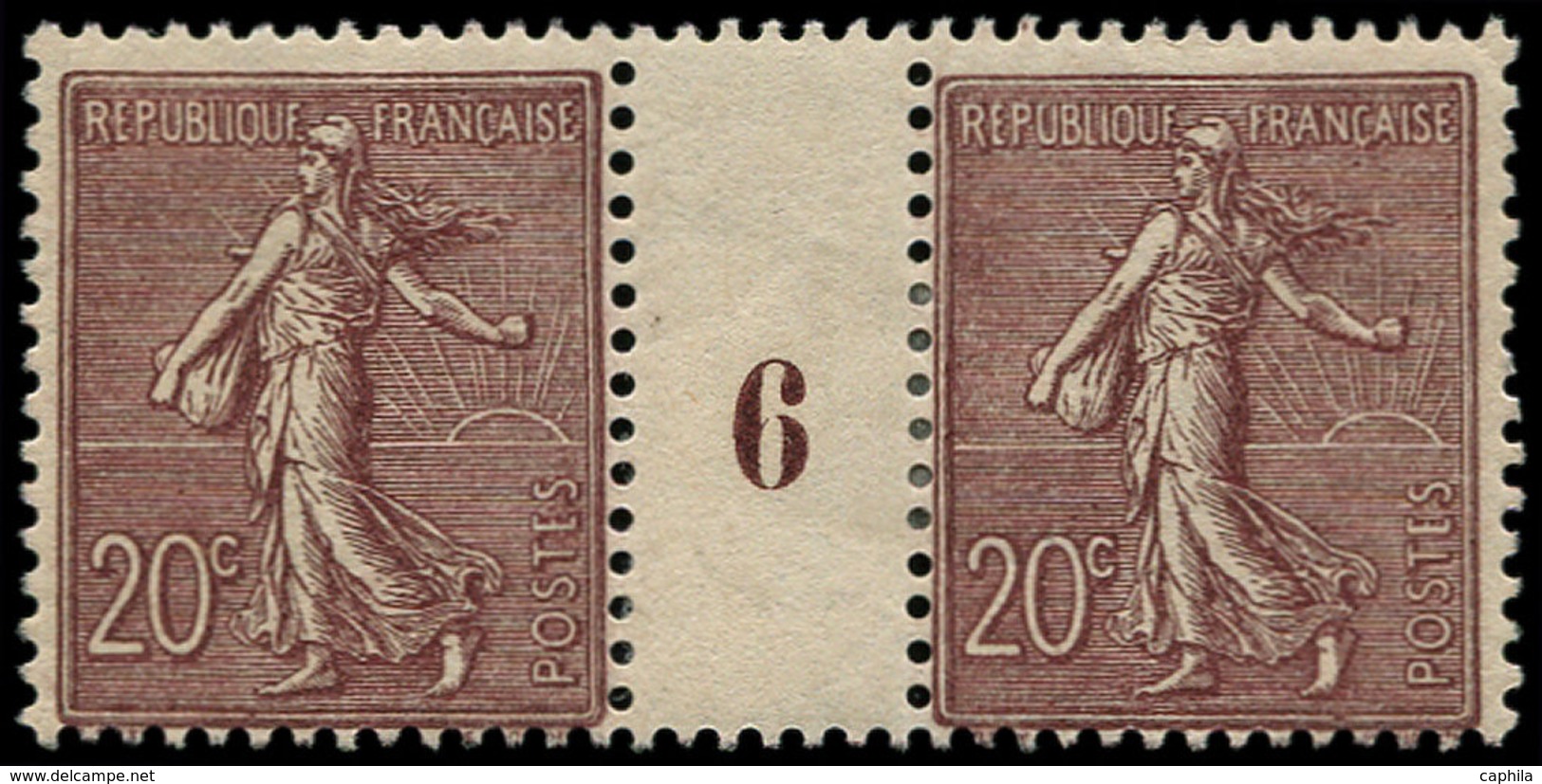 * FRANCE - Poste - 131, Couleur Chocolat, Paire Millésime "6": 20c. Semeuse Lignée - 1849-1850 Cérès