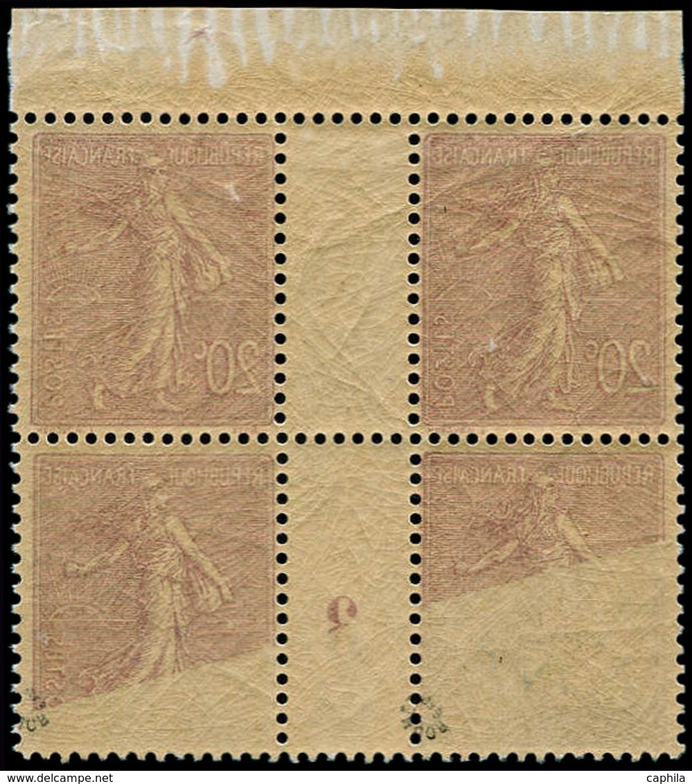 ** FRANCE - Poste - 131, Bloc De 4, Millésime "3", Impression Recto-verso, Luxe, Signé Roumet: 20c. Semeuse Lignée - 1849-1850 Cérès