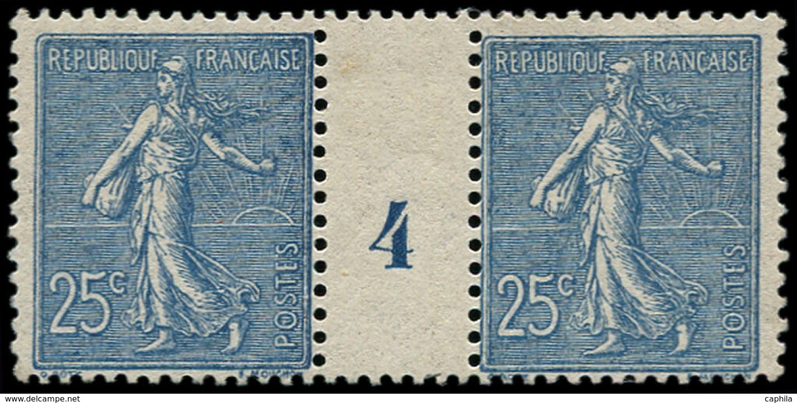 ** FRANCE - Poste - 132, Paire (1 Ex. *), Millésime "4": 25c. Semeuse Lignée - 1849-1850 Cérès