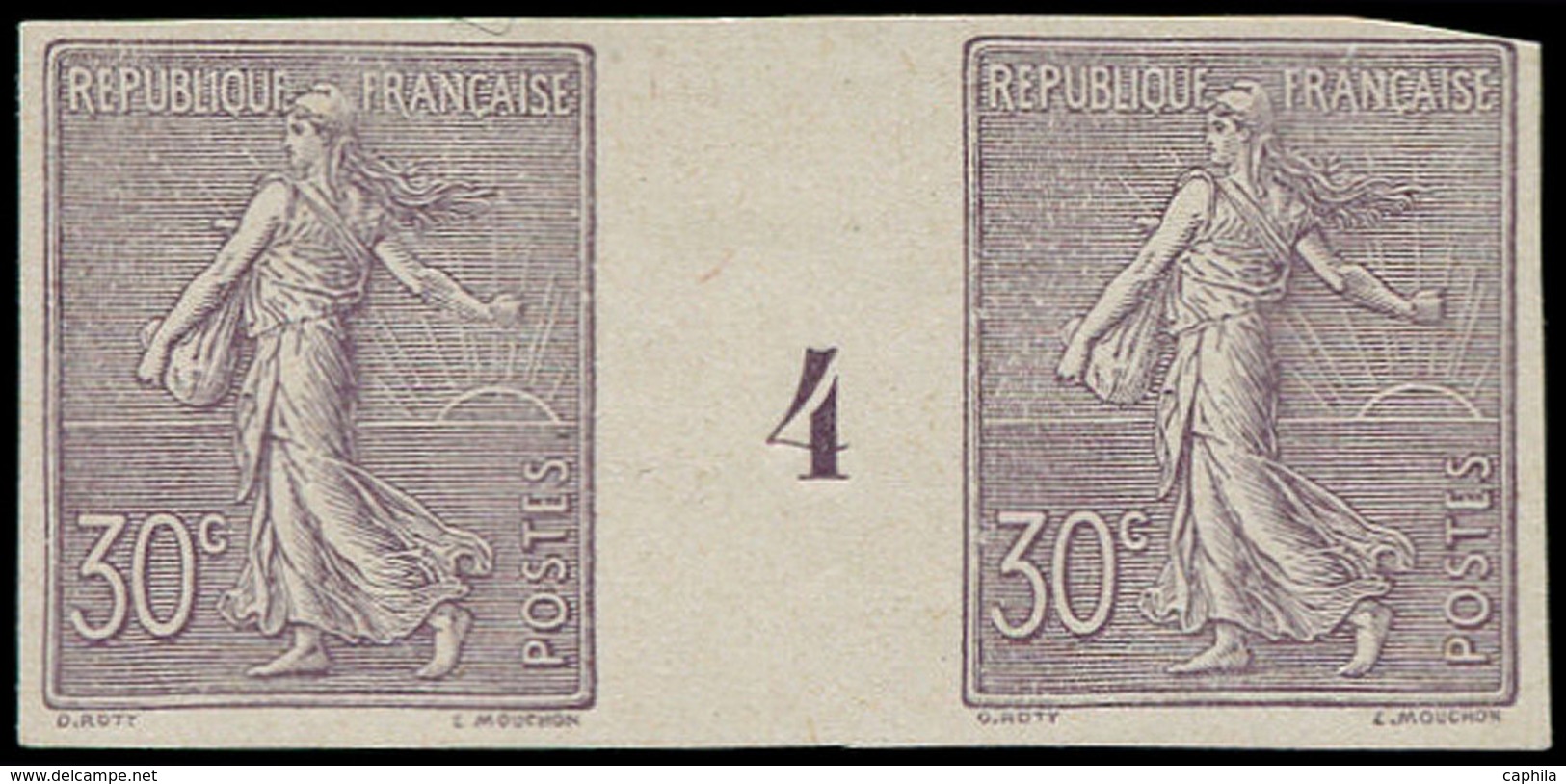 (*) FRANCE - Poste - 133, Paire Millésime "3", Non Dentelée, Signée Brun: 30c. Semeuse Lignée - 1849-1850 Cérès