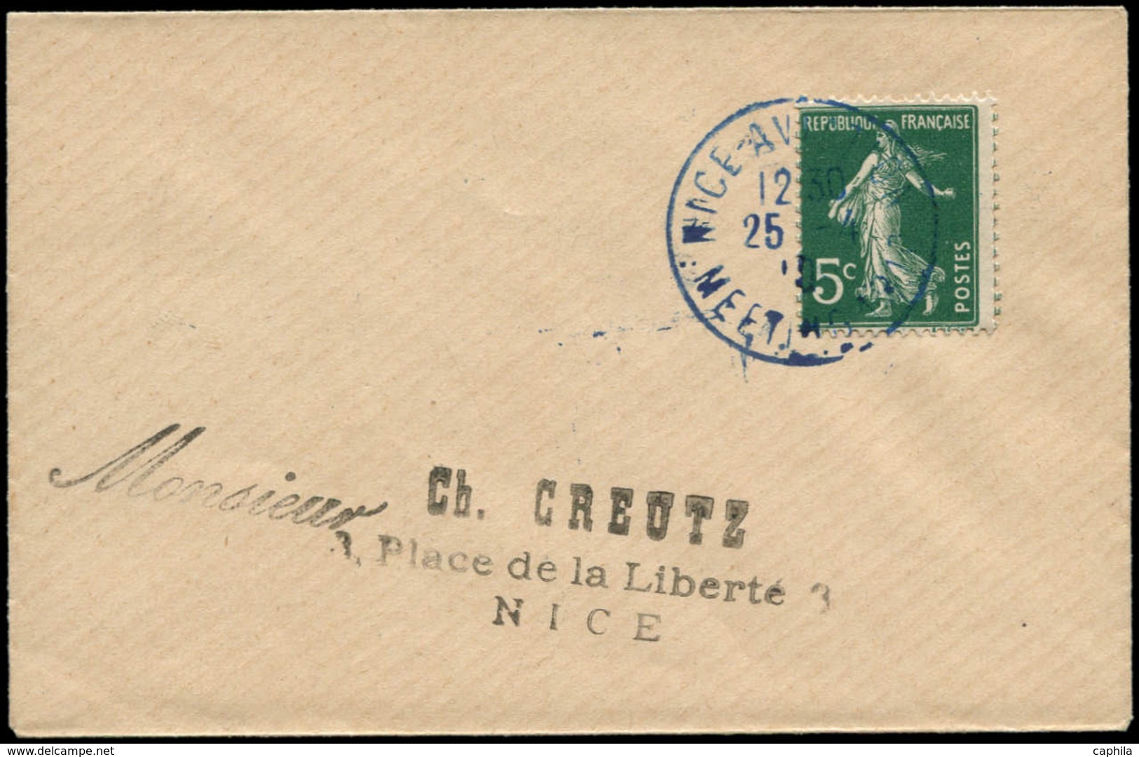 FRANCE - Poste - 137, Enveloppe Cachet Bleu "Nice Aviation Meeting 1910",  Obl. 25/04/10 - 1849-1850 Cérès