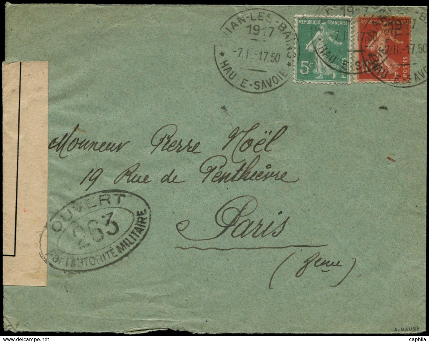 FRANCE - Poste - 137 + 138, Env. Censurée, Signée Maury, Cachet D'essai Evian Les Bains 7/2/17, (Opérations Financières) - 1849-1850 Cérès