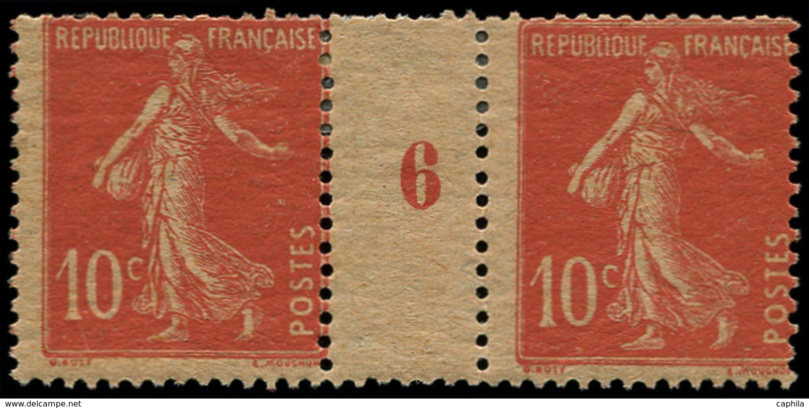 * FRANCE - Poste - 138, Paire Millésime "6", Papier GC: 10c. Semeuse Rouge - 1849-1850 Cérès