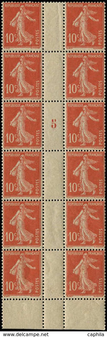 ** FRANCE - Poste - 138, Bloc De 12 De Roulette, Bdf, Millésime "5": 10c. Semeuse Rouge - 1849-1850 Cérès