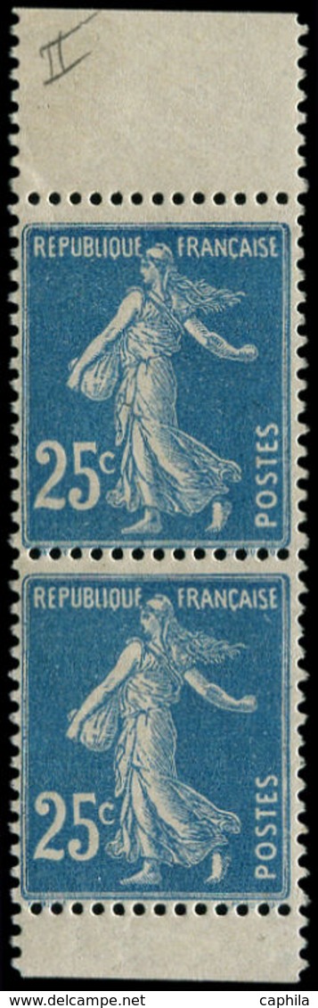 ** FRANCE - Poste - 140 Type II, Paire Verticale (1 Bdf *): 25c Semeuse Bleu - 1849-1850 Cérès