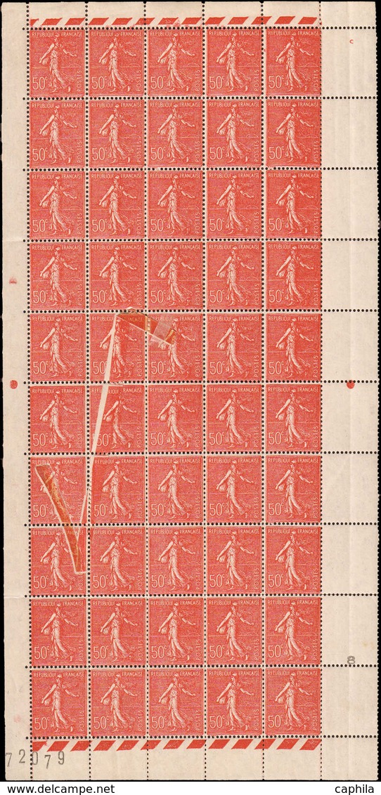 ** FRANCE - Poste - 199, Grand Corps étranger En Forme De "Z" Avant  L'impression Sur 7 Timbres, Dans Un Panneau De 50 ( - 1849-1850 Cérès