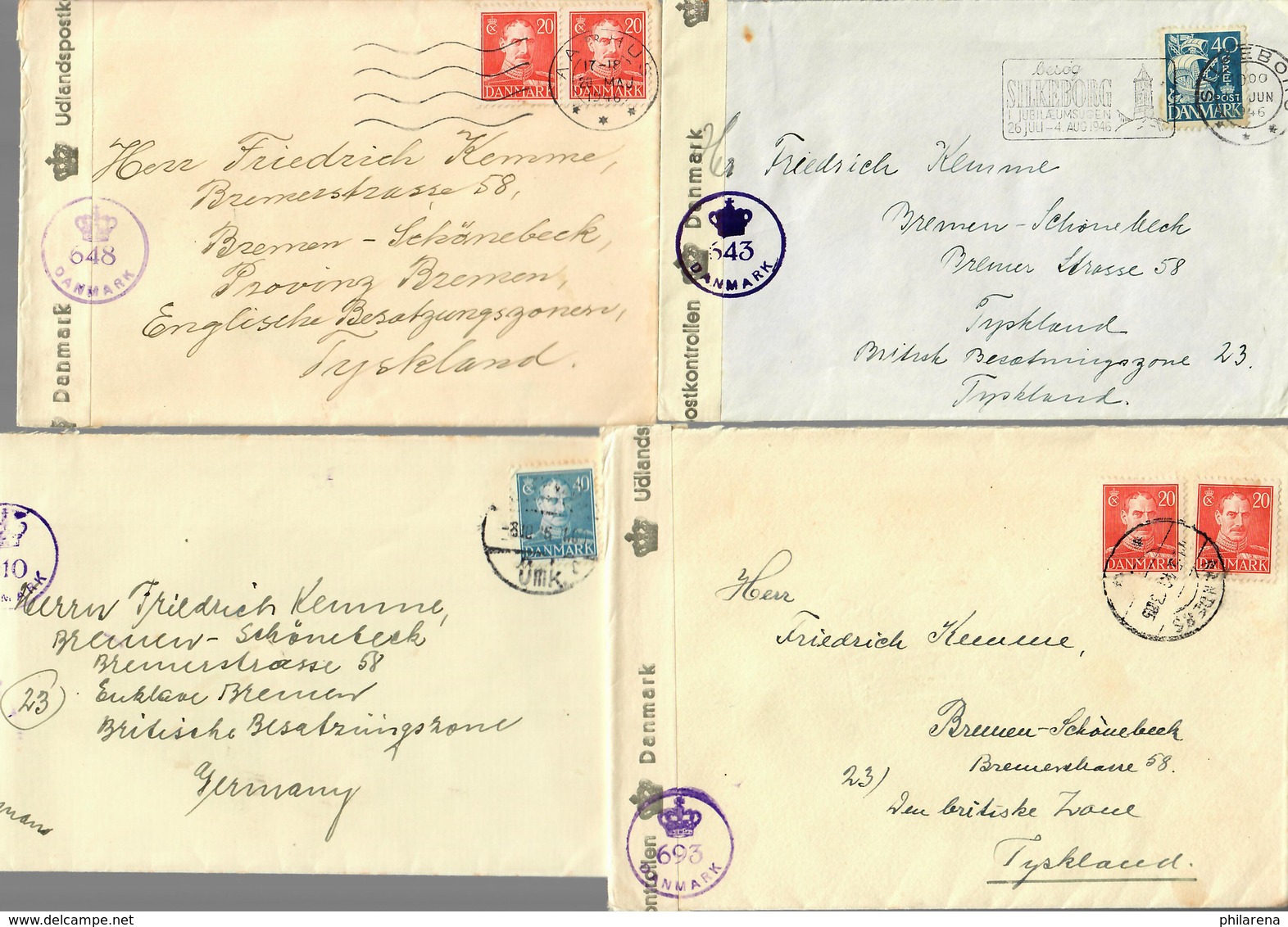 5x Covers Denmark, Odense, Silkeborg, Aarhus To Germany, British Censor 1946 - Sonstige & Ohne Zuordnung