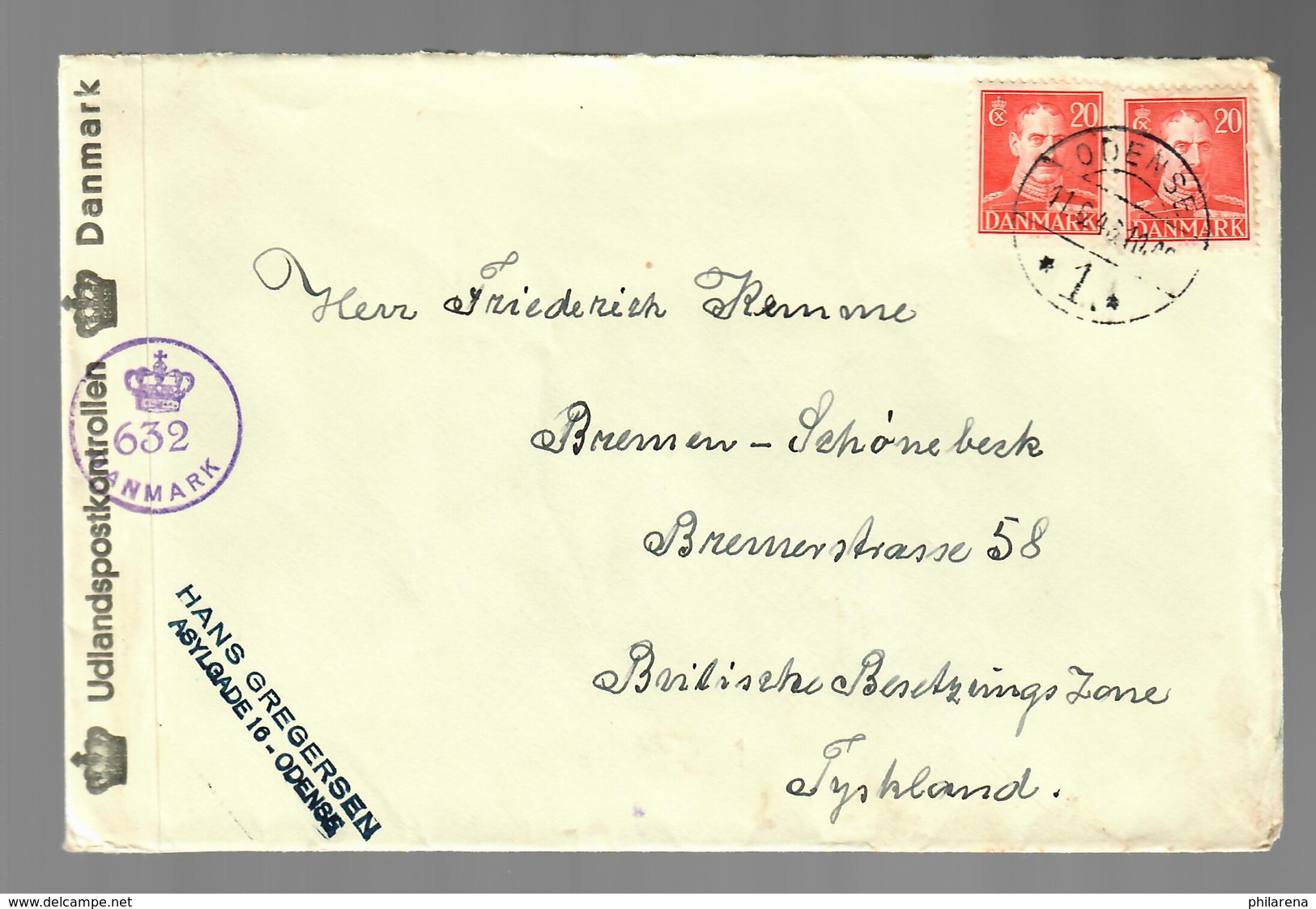 5x Covers Denmark, Odense, Silkeborg, Aarhus To Germany, British Censor 1946 - Other & Unclassified