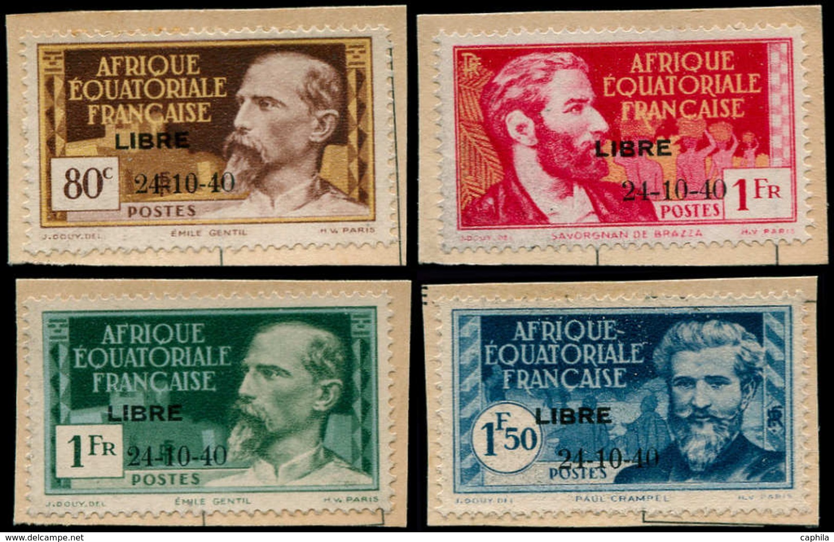 (*) AFRIQUE EQUATORIALE - Poste - 140A/D, Collés Sur Fragments: Arrivée Du Général De Gaulle - Autres & Non Classés