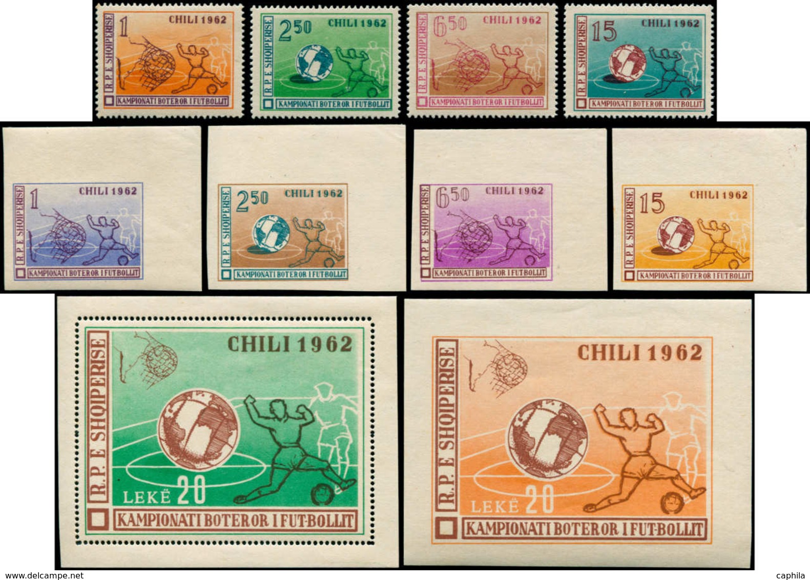 ** ALBANIE - Poste - 581/84 + Bf. 6C, Complet, Dentelés + Non Dentelés: Football Chili 1962 - Albanie