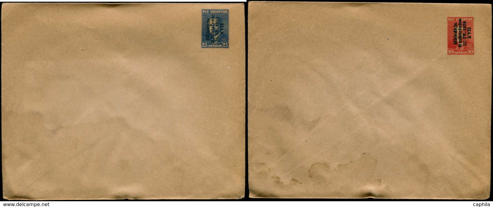 N ALBANIE - Entiers Postaux - Adm. Italienne, Michel U 15/16, 2 Enveloppes Surchargées (trace D'eau): 10q Et 25q. Zogu - Albanie