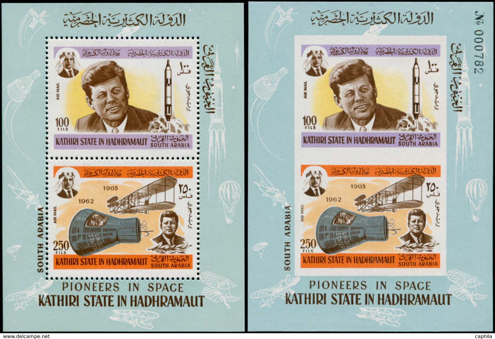 ** ADEN K'AITI - Blocs Feuillets - Michel 16A/B, Dentelé + Non Dentelé: Kennedy, Fusée - Aden (1854-1963)