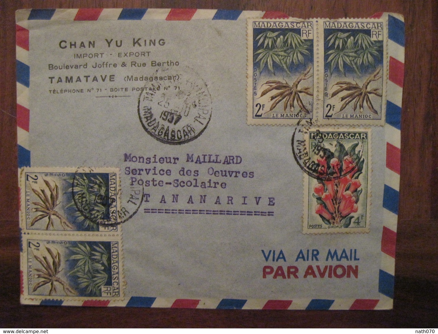 Madagascar 1957 France Lettre Enveloppe Cover Colonie Par Avion Air Mail - Covers & Documents
