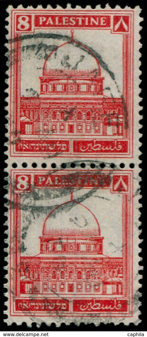 O PALESTINE - Poste - 69A, Paire Verticale "Ribbed Paper Vertically": 8m. Rouge (Bale 106e) - Palestine