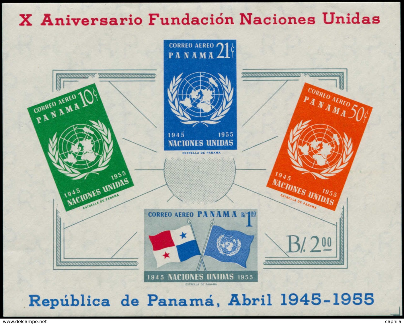 ** PANAMA - Blocs Feuillets - 4, Impression Du 50c. Orange Au Dos Sur La Gomme: Nations Unies - Panama