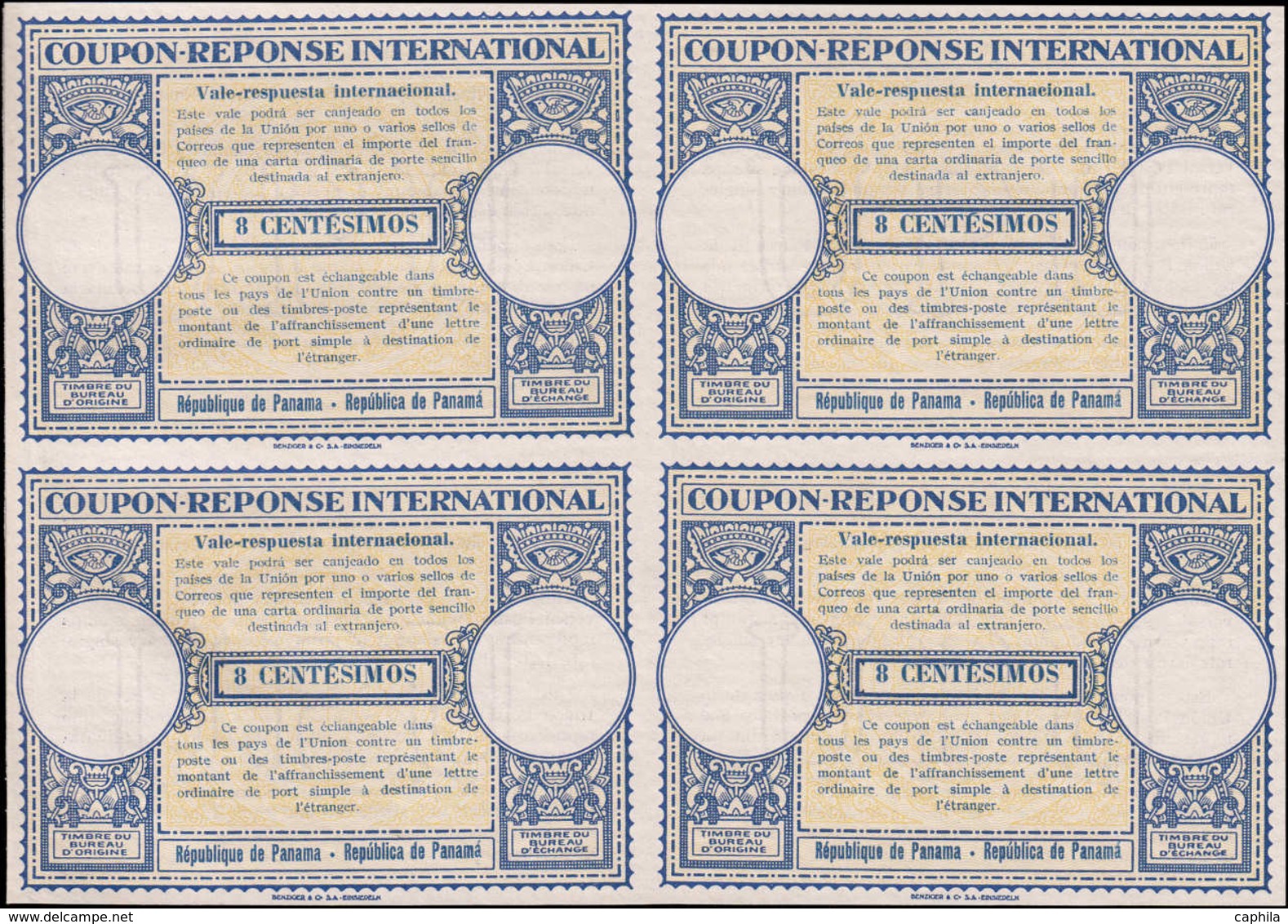 * PANAMA - Coupons Réponse - République De Panama, Bloc De 4 Non émis, Provenant De L'album Upu 1947: 8 Centésimos - Panama