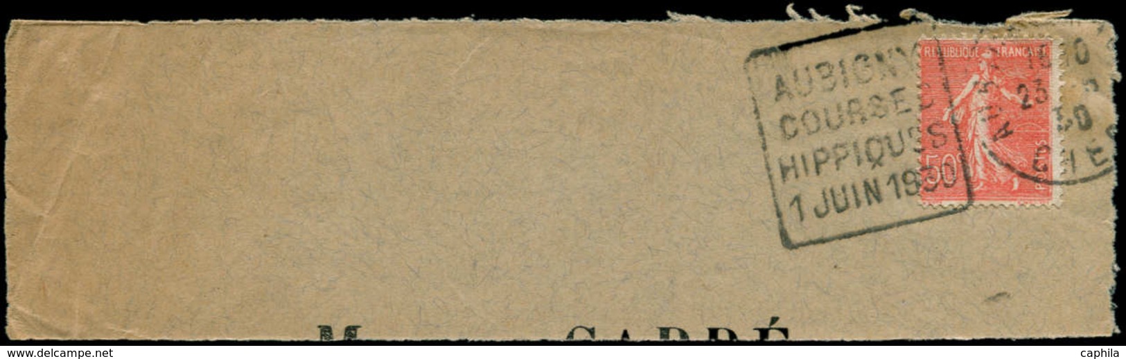 Chevaux - Poste - France, Enveloppe (fragment), Daguin:" Aubigny Courses Hippiques 1 Juin 1930" - Chevaux