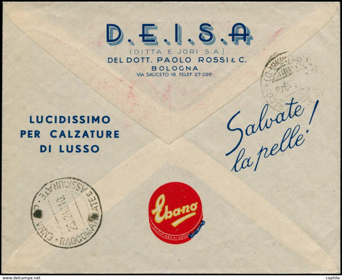 EMA Mammiféres Marins - Poste - Italie, Enveloppe Bologne 22/12/48: "Deisa". Otarie Jonglant Avec Une Boite De Cirage - Autres & Non Classés