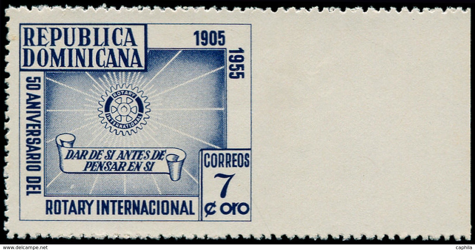 ** Rotary - Poste - Dominicaine, Yvert 434, Non Dentelé à Droite, Grand Bdf. (Tirage 40): 7c. Violet 1955 - Rotary, Lions Club