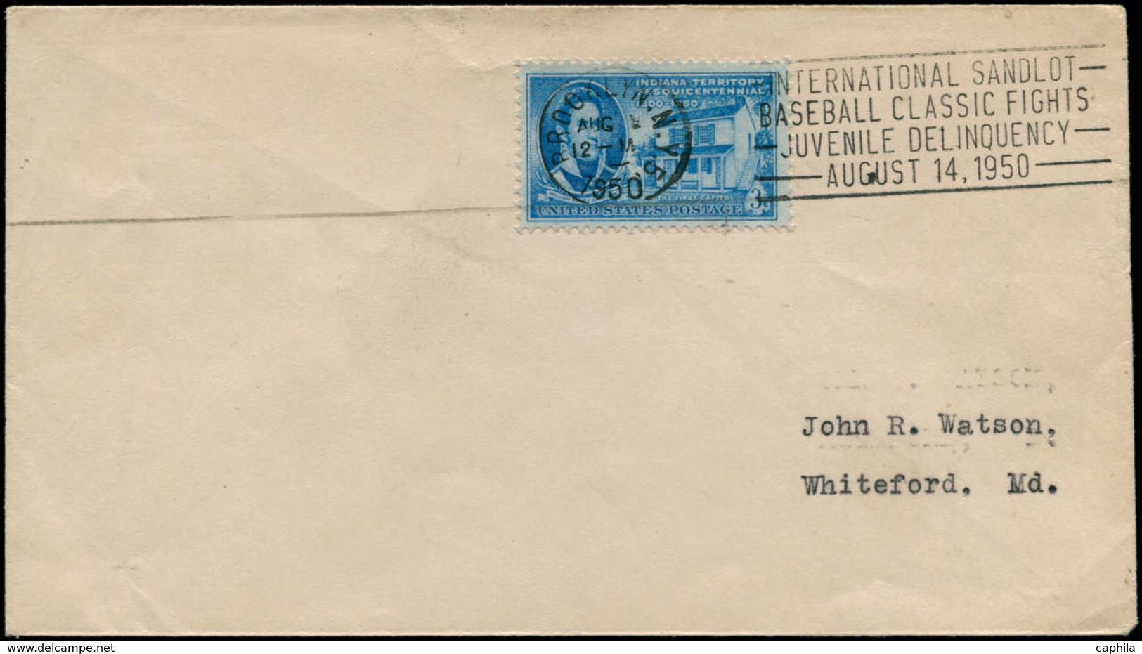 FLA Base-Ball & Cricket - Poste - Usa, Enveloppe, Fla. 14/8/50 Brooklyn: "Int. Sandlot Base-ball - Juvenile Delinquency" - Basket-ball