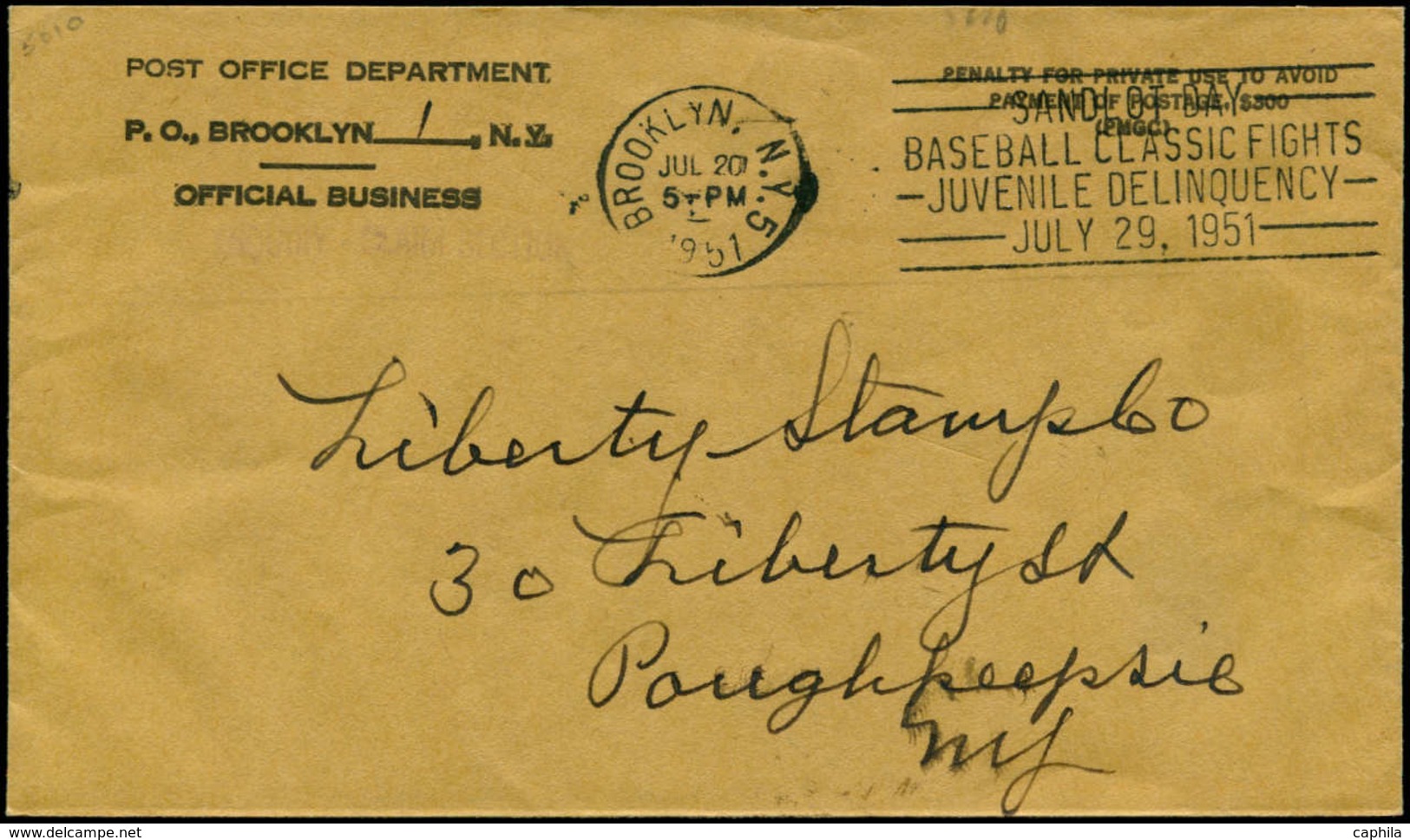 FLE Base-Ball & Cricket - Poste - Usa, Enveloppe, Fla. Brooklyn 20/7/51: "Base-ball Juvenile Delinquency" - Basket-ball