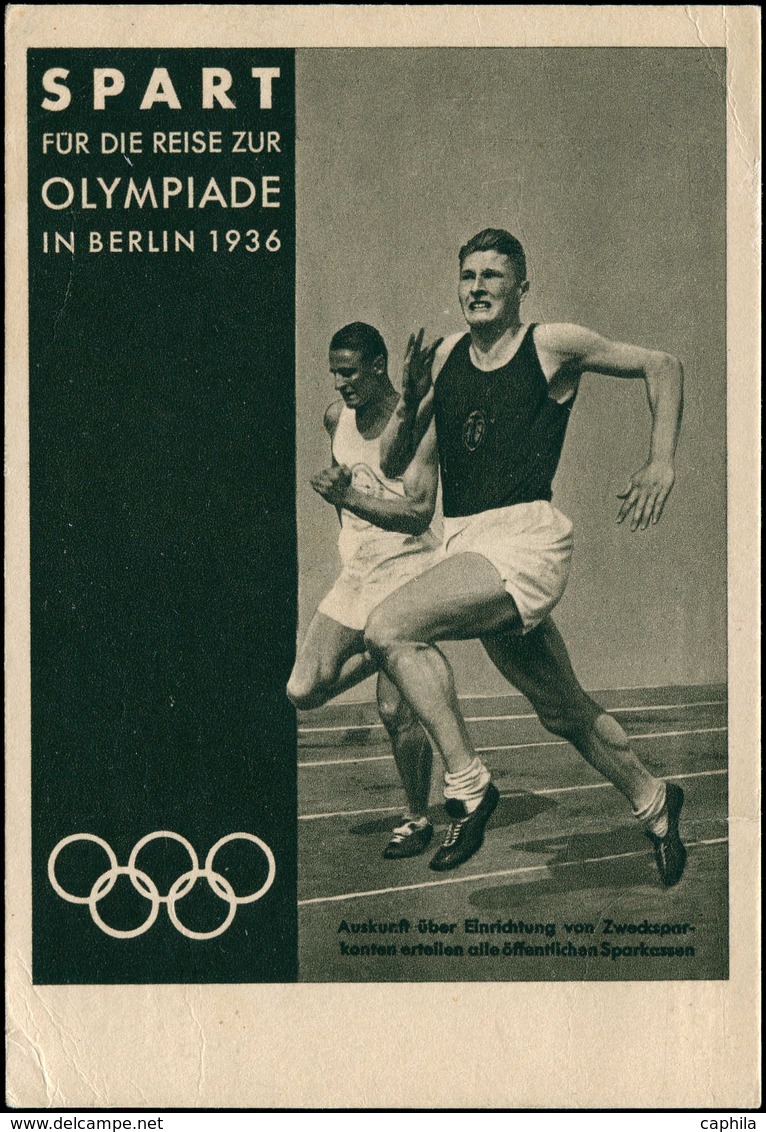 CP Jeux Olympiques - Poste - Allemagne, CP Noir, (N), Sparkasse: 2 Coureurs Et Anneaux Olympiques 1936 - Autres & Non Classés