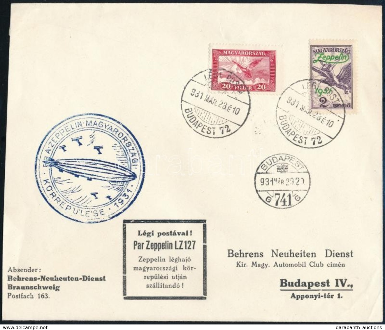 1931 Zeppelin Körrepülés 2P Levélen (18.000) - Sonstige & Ohne Zuordnung